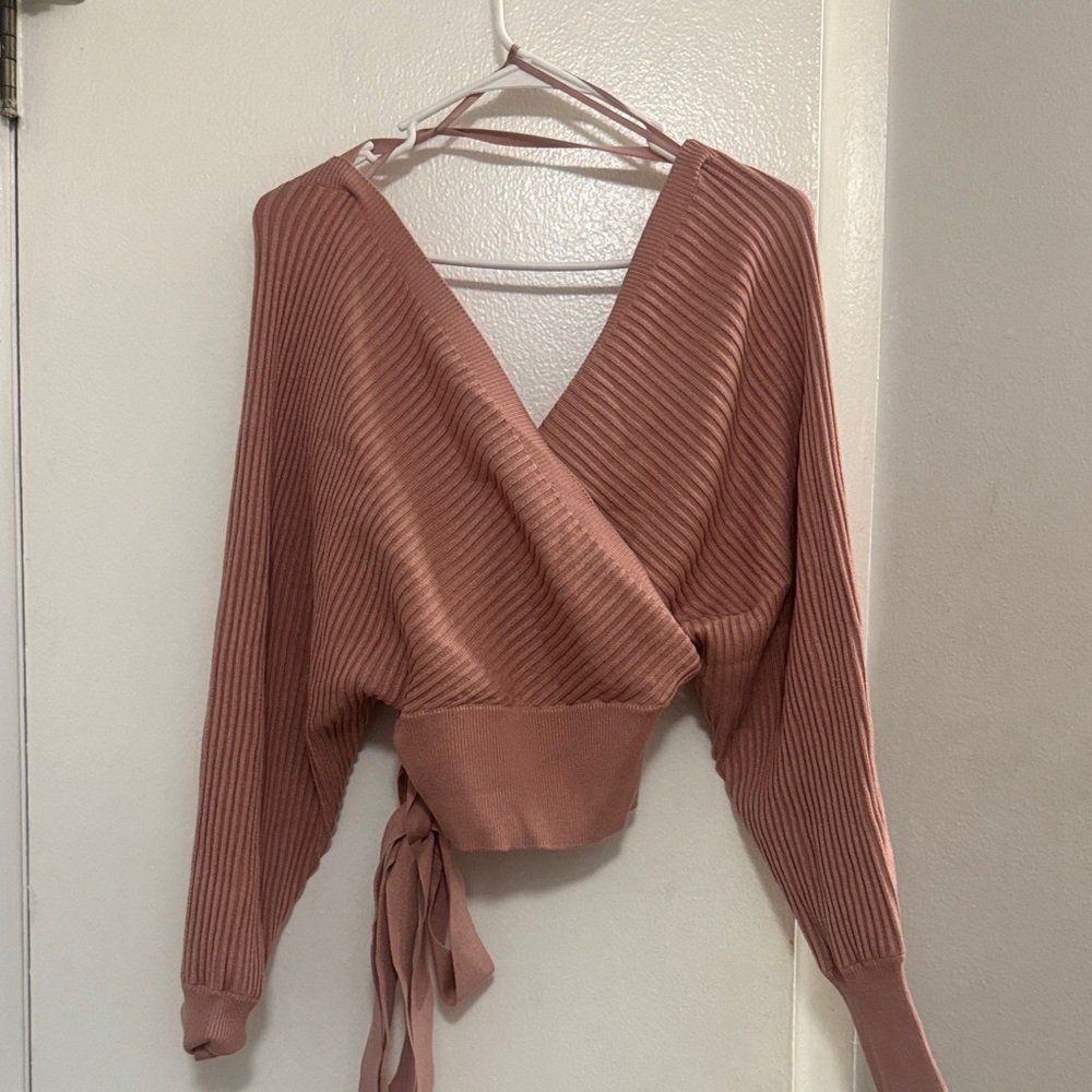 Mauve Ribbed Wrap Sweater